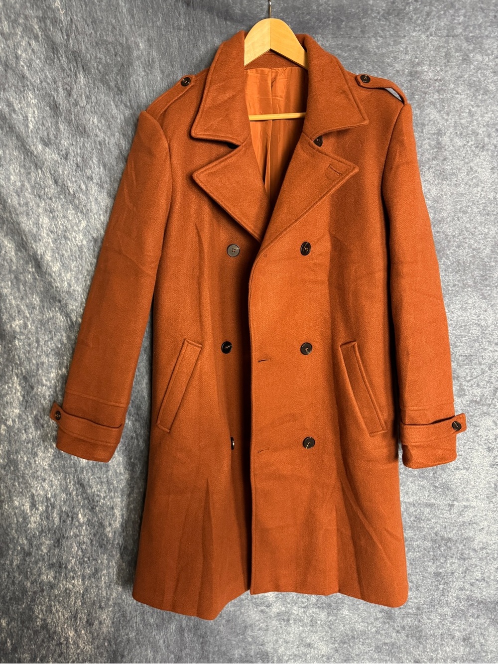 Men's Double-Breasted Pea Coat in Rust Orange